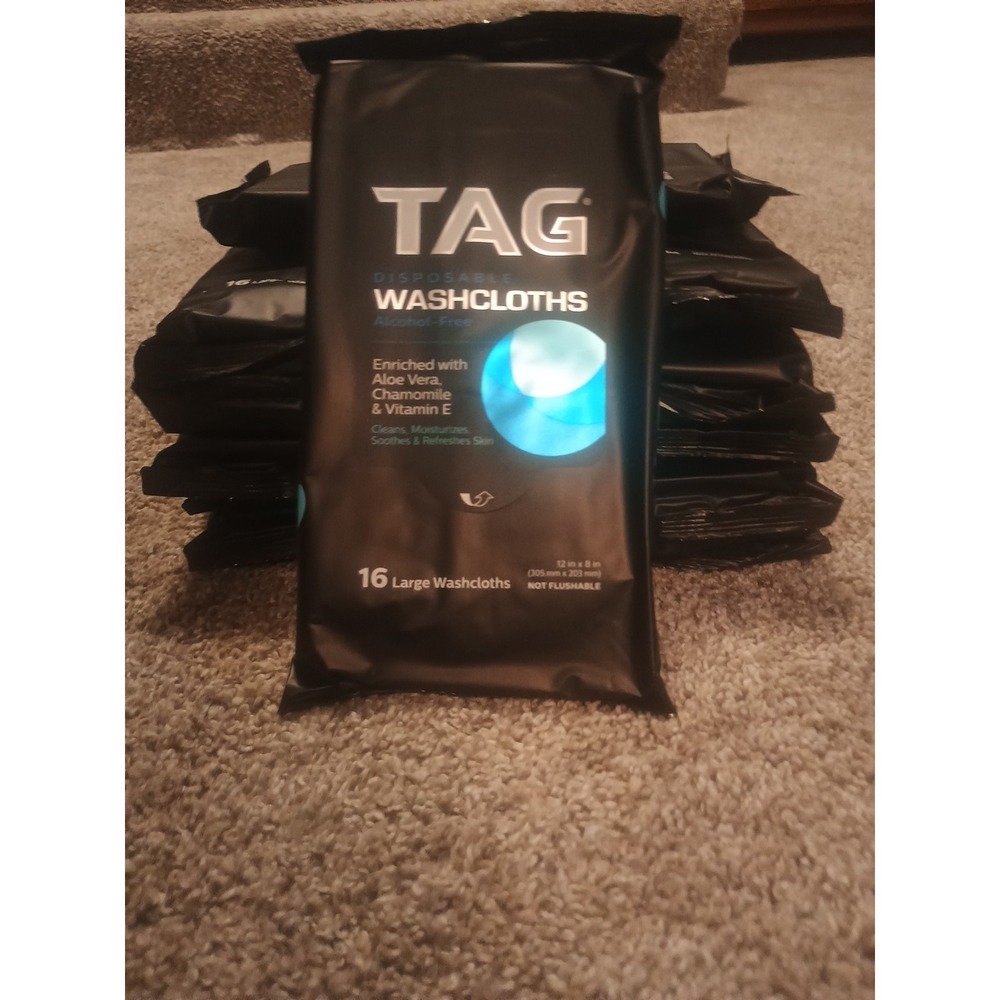 Large Lot Tag Disposable Washcloths. Alcohol -free. 16 Large Wash Clothes.